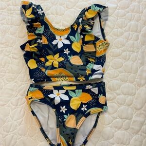 Ruffle Butts Girls’ Navy and Yellow Lemon Ruffle Two-Piece Swim Set